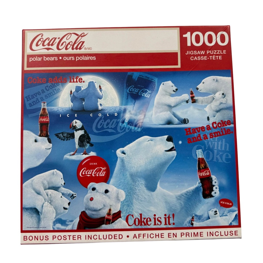 Coca-Cola Polar Bears 1000 Piece Puzzle MasterPieces with Poster‎ UNCOUNTED